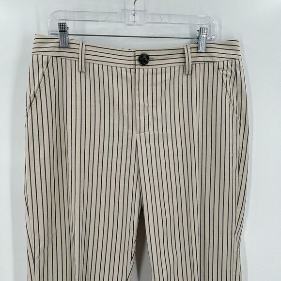 CABI Ivory White Navy Blue Striped Tik Tok Cropped Bootcut Trouser Pants Size 10 - Picture 4 of 8